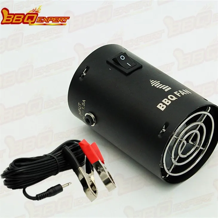 Elegants apaļš kokogļu iedarbināšanas ventilators BBQ grila pūtējs 12V dūmu pūtējs ar aligatora saspraudes līniju FD315A(R)
