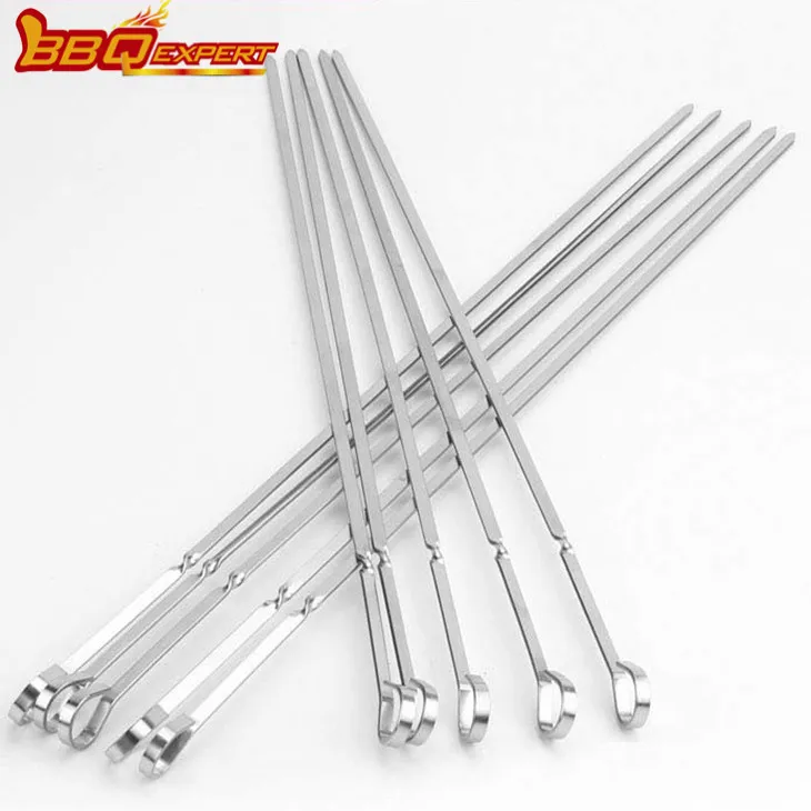 Sabiezināti plakani bārbekjū kociņi nerūsējošā tērauda grila iesmu komplektā